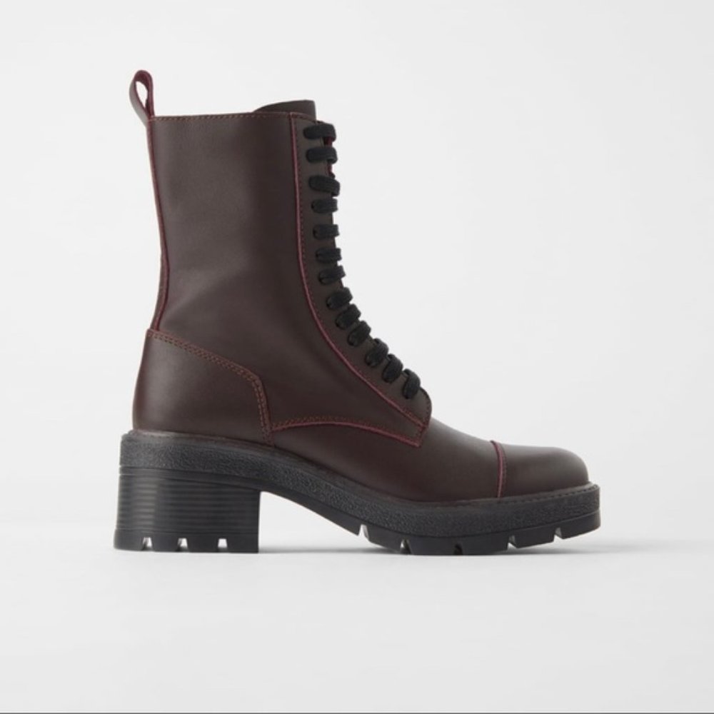 ZARA Leather Ankle Lace Up Boots 7.5